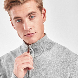 Light Grey Next Cotton Premium Zip Neck Jumper