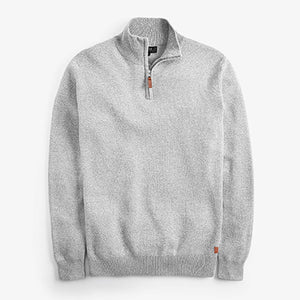 Light Grey Next Cotton Premium Zip Neck Jumper