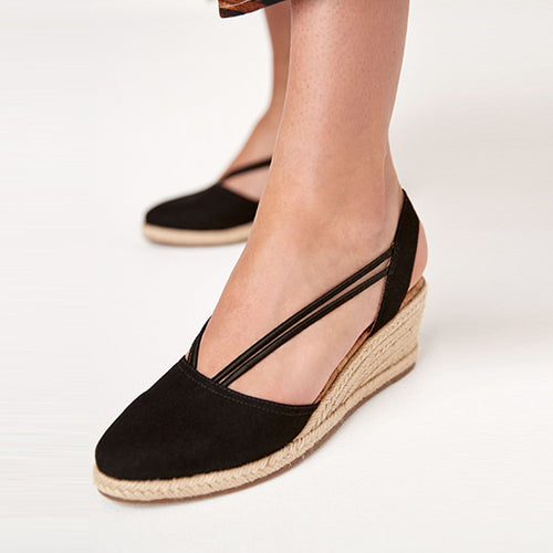 Black Forever Comfort® Closed Toe Espadrille Low Wedge Sandals - Allsport