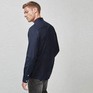 Blue Navy Slim Fit Long Sleeve Stretch Oxford Shirt - Allsport