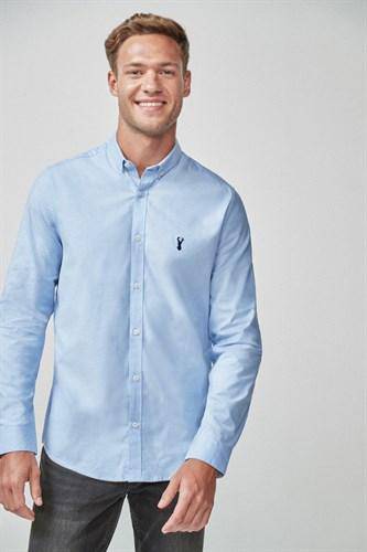 LIGHT BLUE Long Sleeve Stretch Oxford Shirt - Allsport