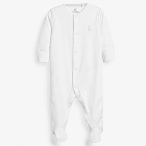 White 3 Pack Organic Cotton Sleepsuits (0-12mths) - Allsport