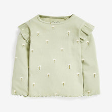 Load image into Gallery viewer, Green Floral Long Sleeve Rib T-Shirt (3mths-6yrs) - Allsport
