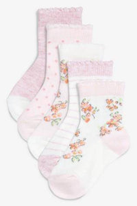 Pink Floral Socks Five Pack  (up to 2 yrs) - Allsport