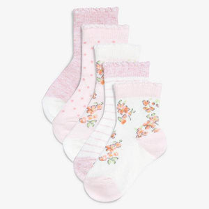 Pink Floral Socks Five Pack (0mth-2yrs) - Allsport