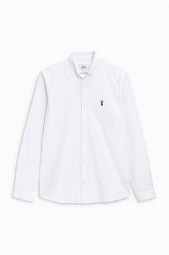 WHITE Long Sleeve Stretch Oxford Shirt - Allsport