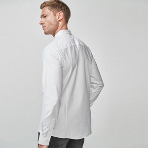 White Slim Fit Long Sleeve Stretch Oxford Shirt - Allsport