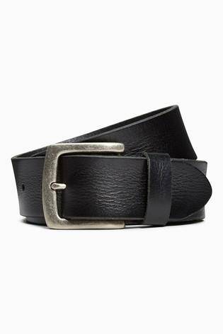Black Creased Casual  Effect Leather Belt - Allsport