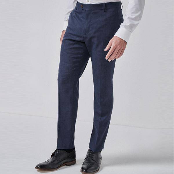 Navy/Black Slim Fit Check Suit: Trousers - Allsport
