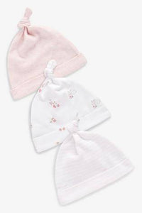 Pink/White 3 Pack Tie Top Hats (up to 18 months) - Allsport