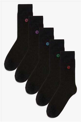 5PK Black Monogram Embroidered Socks - Allsport