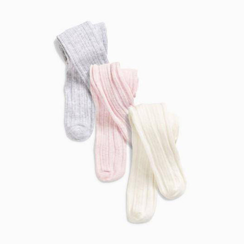 3 Pack Cable Tights Pink/Grey / Cream  ( up to 12 months) - Allsport