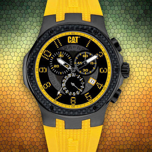 CAT Navigo Carbon Yellow Rubber Chronograph WATCH - Allsport