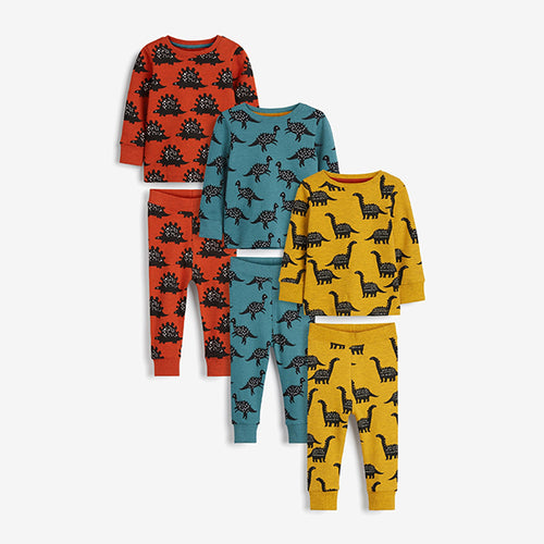 Red/ Yellow / Teal Blue 3 Pack Snuggle Pyjamas (12mths-8yrs) - Allsport