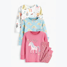 Load image into Gallery viewer, Pink/Blue 3 Pack Cotton Snuggle Pyjamas With Appliqué Unicorn (9mths-8yrs) - Allsport
