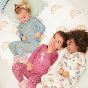 Pink/Blue 3 Pack Cotton Snuggle Pyjamas With Appliqué Unicorn (9mths-8yrs) - Allsport