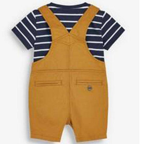 Ochre Dungaree  and Navy/White Stripe Top (3mth-5yrs) - Allsport