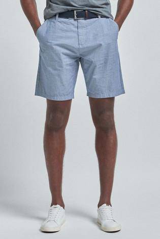 Light Blue Fine Stripe Belted Chino  Shorts - Allsport