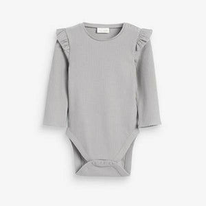 2 Pack Frill Sleeve Bodysuits Grey/Ecru (First size - 18 mths) - Allsport