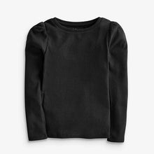Load image into Gallery viewer, Black Puff Sleeve Ribbed Long Sleeve Top (3-11yrs) - Allsport
