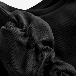 Black Puff Sleeve Ribbed Long Sleeve Top (3-11yrs) - Allsport