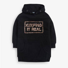 Load image into Gallery viewer, Black Sequin Slogan Longline Hoody (3-12yrs) - Allsport
