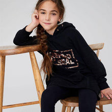 Load image into Gallery viewer, Black Sequin Slogan Longline Hoody (3-12yrs) - Allsport
