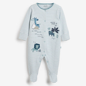 Blue Lion 3 Pack Embroidered Baby Sleepsuits (0mths-12mths)