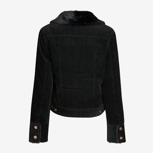 Black Faux Fur Lined Cord Jacket - Allsport