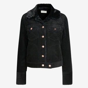 Black Faux Fur Lined Cord Jacket - Allsport