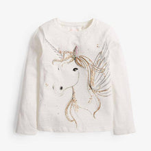 Load image into Gallery viewer, Ecru Sequin Unicorn Long Sleeve T-Shirt (3-12yrs) - Allsport
