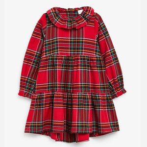 Red Check Frill Collar Dress (3-12yrs) - Allsport