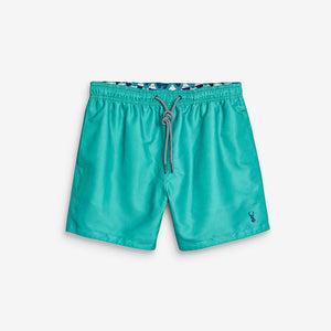 Turquoise Geo/ Plain Reversible Swim Shorts