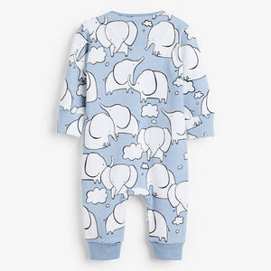 Blue 2 Pack Elephant Zip Sleepsuits (0mths-3yrs) - Allsport
