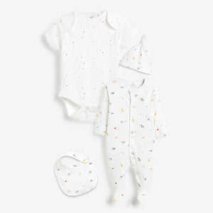 Character Baby Sleepsuit, Short Sleeve Bodysuit, Bib and Hat Set (0-6mths) - Allsport