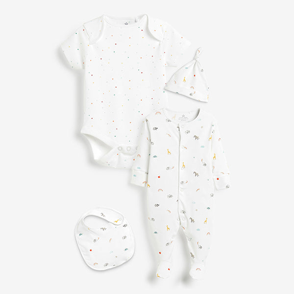 Character Baby Sleepsuit, Short Sleeve Bodysuit, Bib and Hat Set (0-6mths) - Allsport