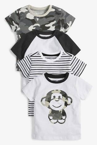 Monochrome 4 Pack Camo Monkey T-Shirts - Allsport