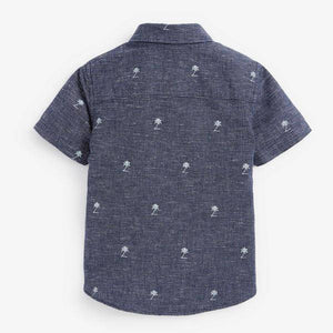 Blue Short Sleeve Embroidered Palm Tree Print Shirt (3mths-5yrs) - Allsport