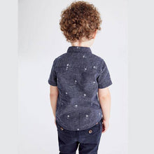 Load image into Gallery viewer, Blue Short Sleeve Embroidered Palm Tree Print Shirt (3mths-5yrs) - Allsport
