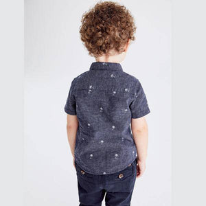 Blue Short Sleeve Embroidered Palm Tree Print Shirt (3mths-5yrs) - Allsport