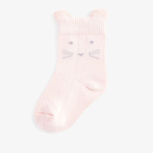 Pink/Cream 5 Pack Bunny/Floral Socks (Younger) - Allsport