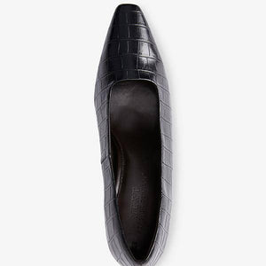 Black Curvy Heel Court Shoes - Allsport
