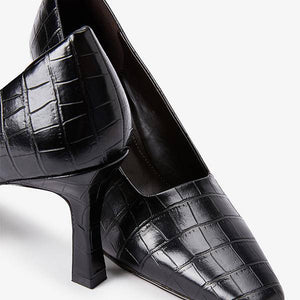 Black Curvy Heel Court Shoes - Allsport