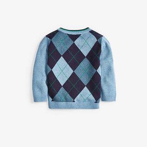Blue Knitted Argyle Pattern Jumper (3mths-5yrs) - Allsport