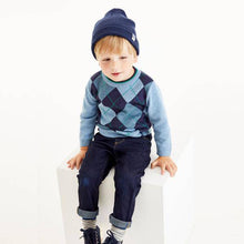 Load image into Gallery viewer, Blue Knitted Argyle Pattern Jumper (3mths-5yrs) - Allsport
