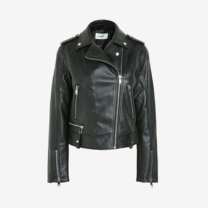 Black Faux Leather Biker Jacket - Allsport