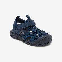 Load image into Gallery viewer, Navy Bump Toe Trekker Sandals (Younger Boys)

