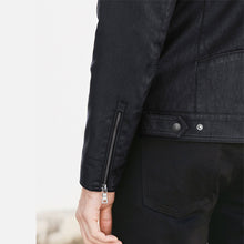 Load image into Gallery viewer, Black Faux Leather Racer Jacket - Allsport
