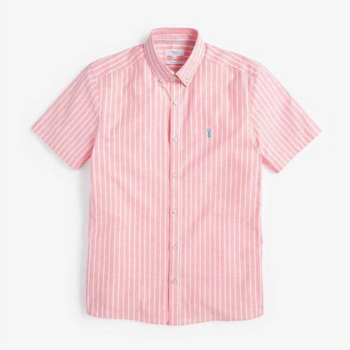 Coral Slim Fit Stripe Short Sleeve Stretch Oxford Shirt - Allsport