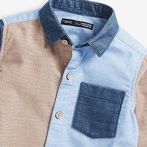 Blue/Neutral Spliced Cord Long Sleeve Shirt (3mths-5yrs) - Allsport